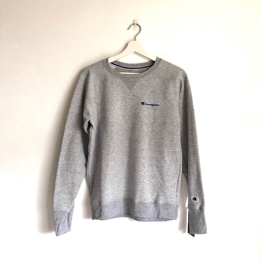 NWT Champion Grey Powerblend Classic Logo Fleece Crewneck Sweatshirt Size Small